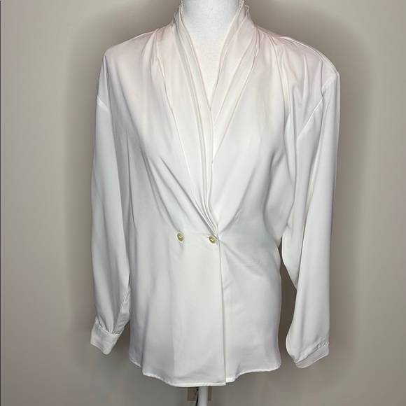 Yves St. Clair White Blouse with Shawl Collar and Draped Silhouette. Size 20 - Picture 1 of 11